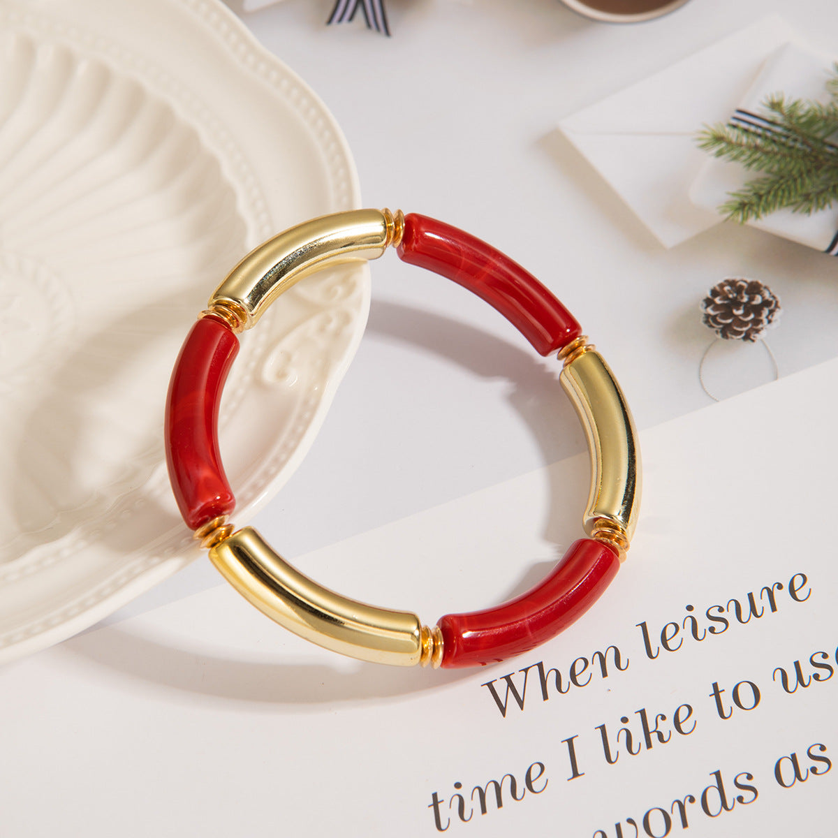 Wholesale Tube Beads Elastic Bracelet Acrylic Double Color Bracelet